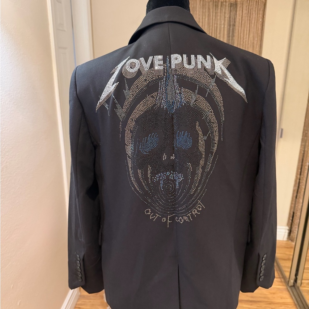 Zadig & Voltaire Black Blazer with Silver and Blue Skull Design - Picture 2 of 6